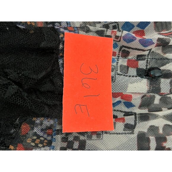 Lapis Sheer Lace Trim Button Front Blouse Black Multi Sz Large Whimsigoth NWT - Picture 9 of 10